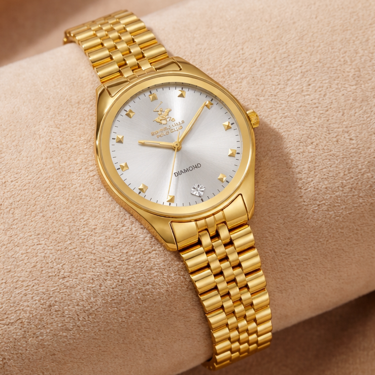 Polo Royale Gold Armbanduhr Seitenansicht mit elegantem Design
