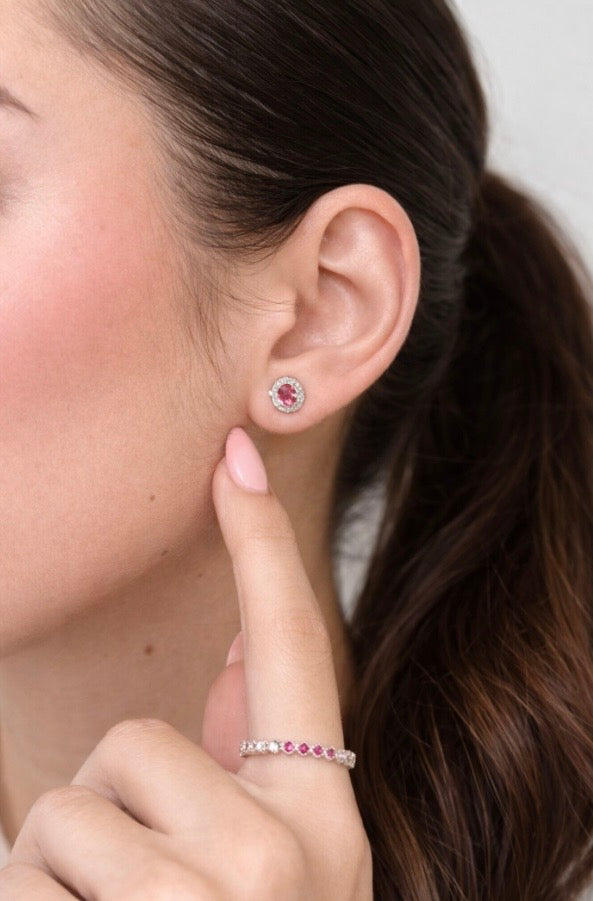 Ovale Ohrstecker mit Amethyst & Zirkonia | Silber