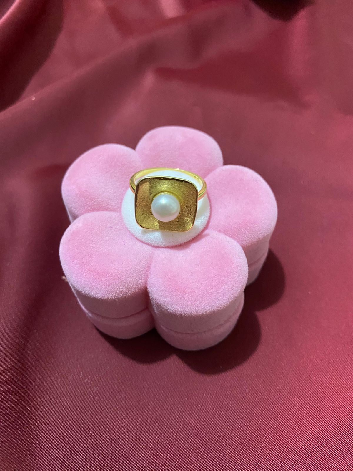 Golden Pearl Square Ring
