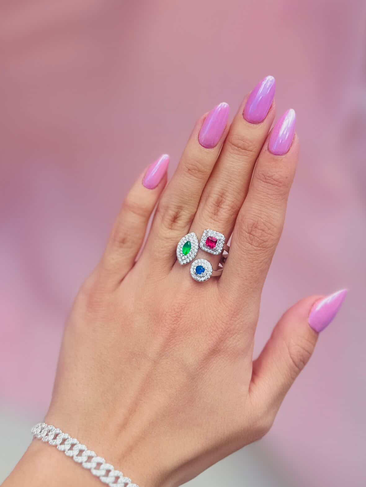 Tricolor Gem Trio Ring