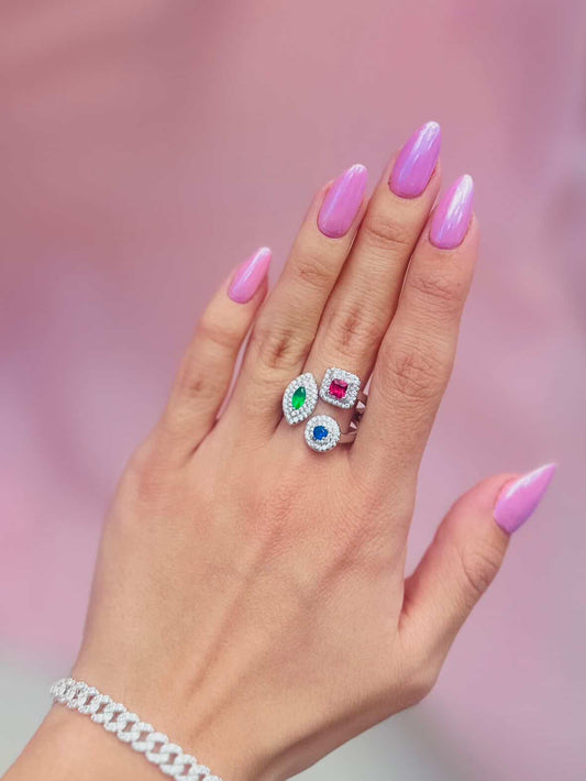 Tricolor Gem Trio Ring