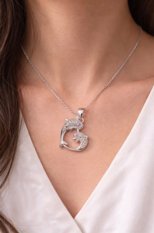 Delfin-Halskette mit Zirkonia | Silber