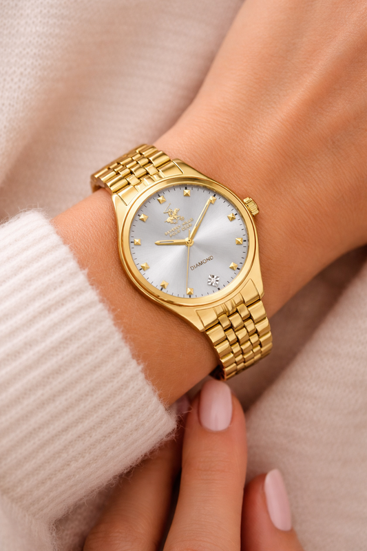 Polo Royale Gold Damenuhr mit goldenem Edelstahlgehäuse und Armband